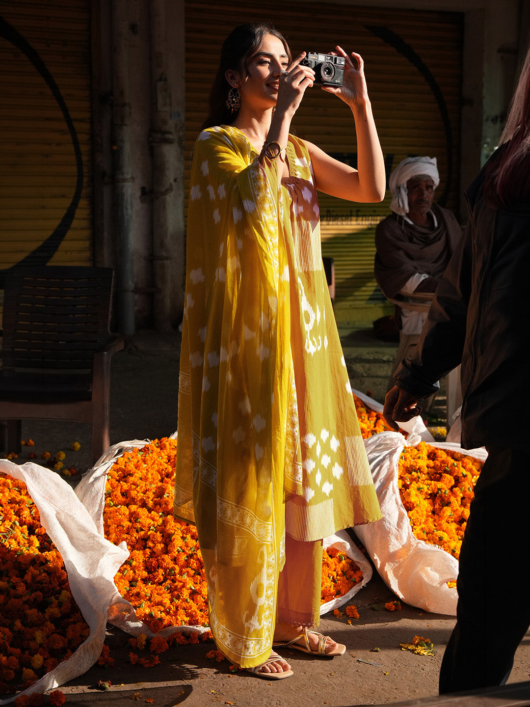Mustard Ikkat Kurtis
