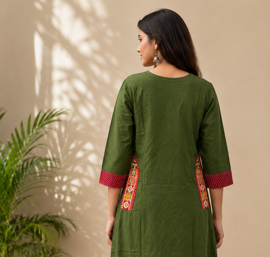 Deep Green Cotton Kurta Set
