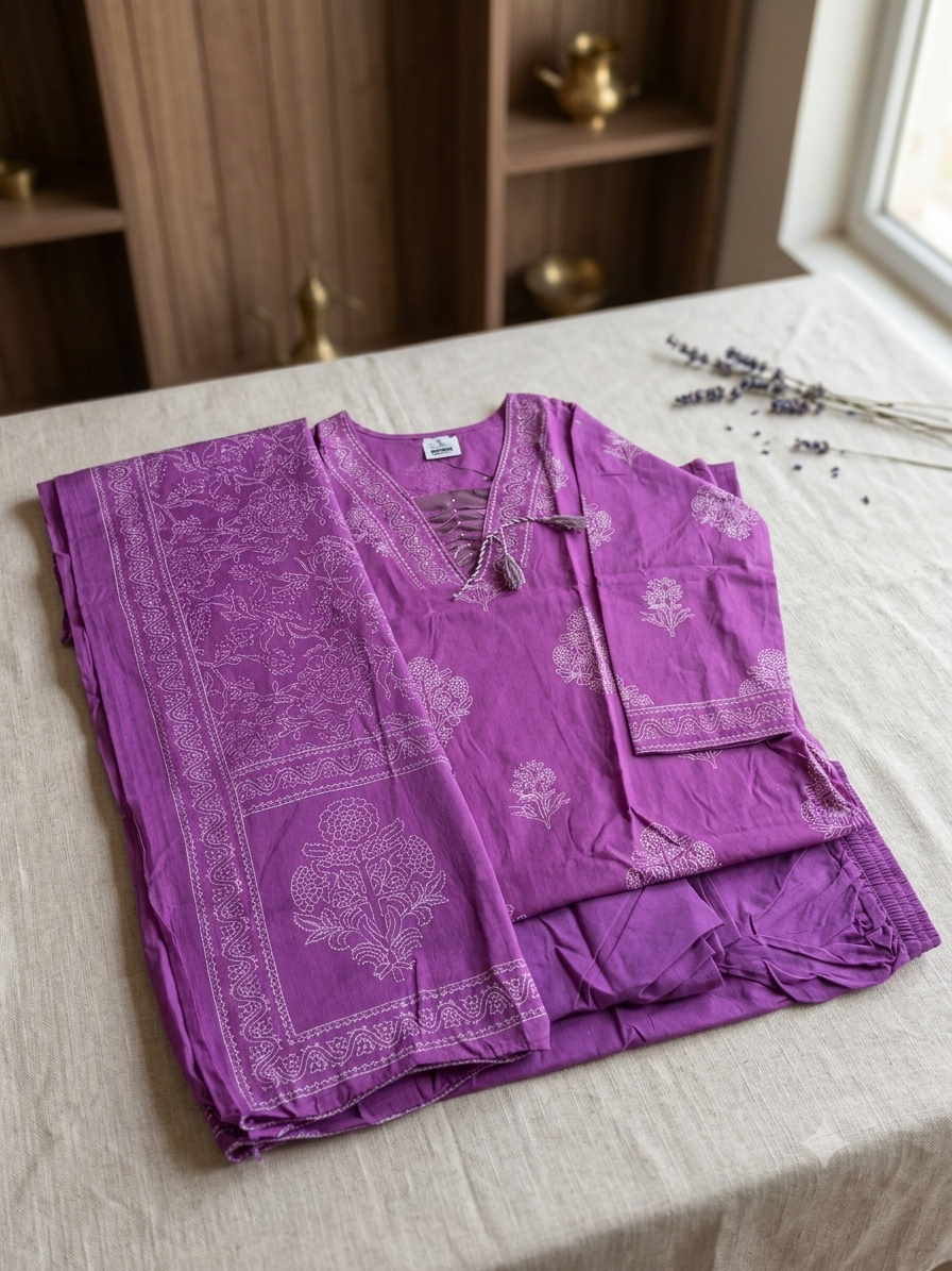 Elegant Purple Printed Kurta Set with Dupatta