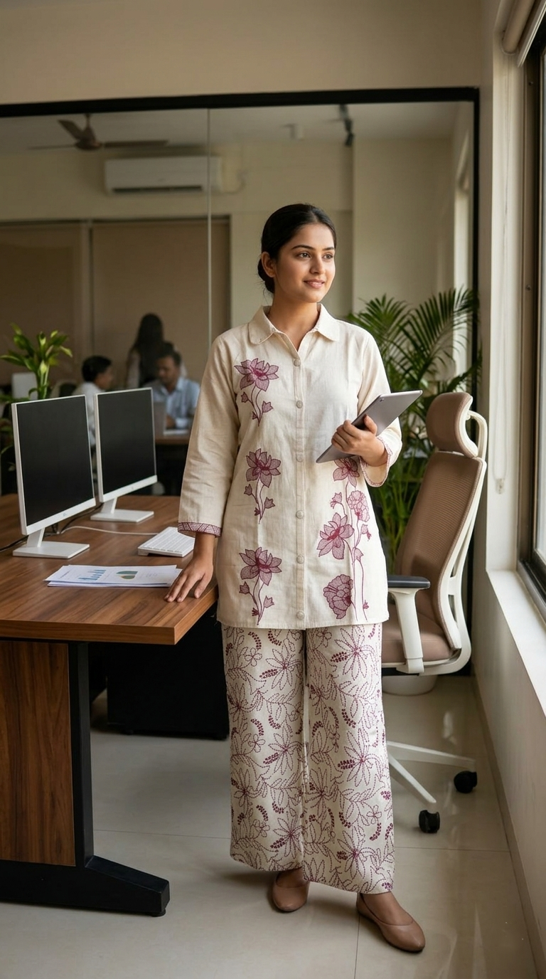 Pure Khadi cotton 2 piece set with embroidery