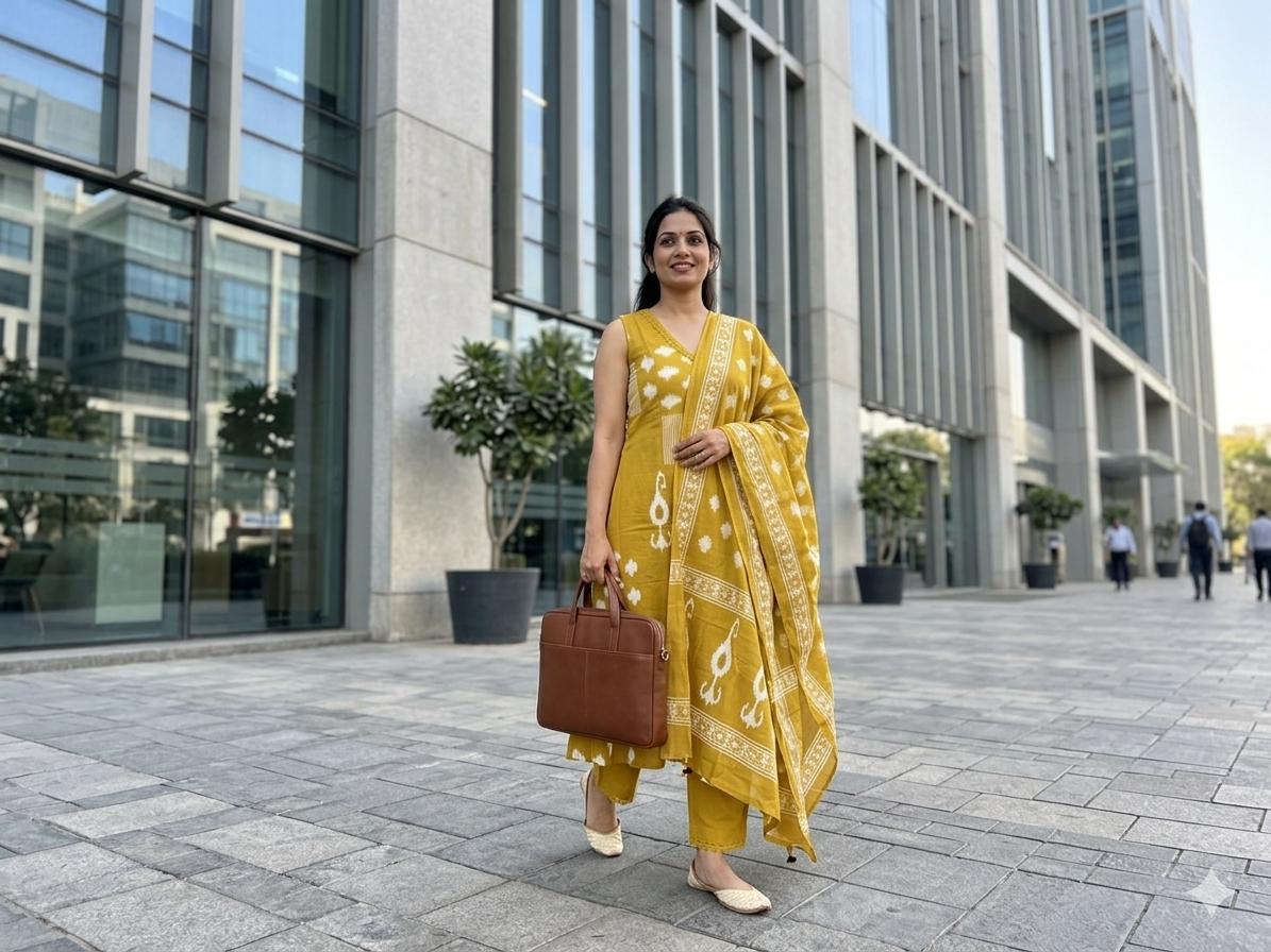 Mustard Ikkat Kurtis