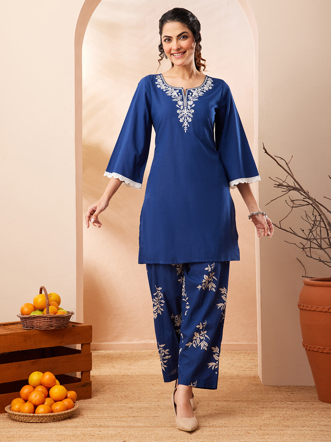 Navy Blue Colour Cotton Kurti