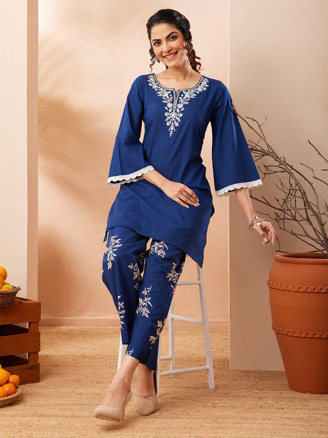 Navy Blue Colour Cotton Kurti