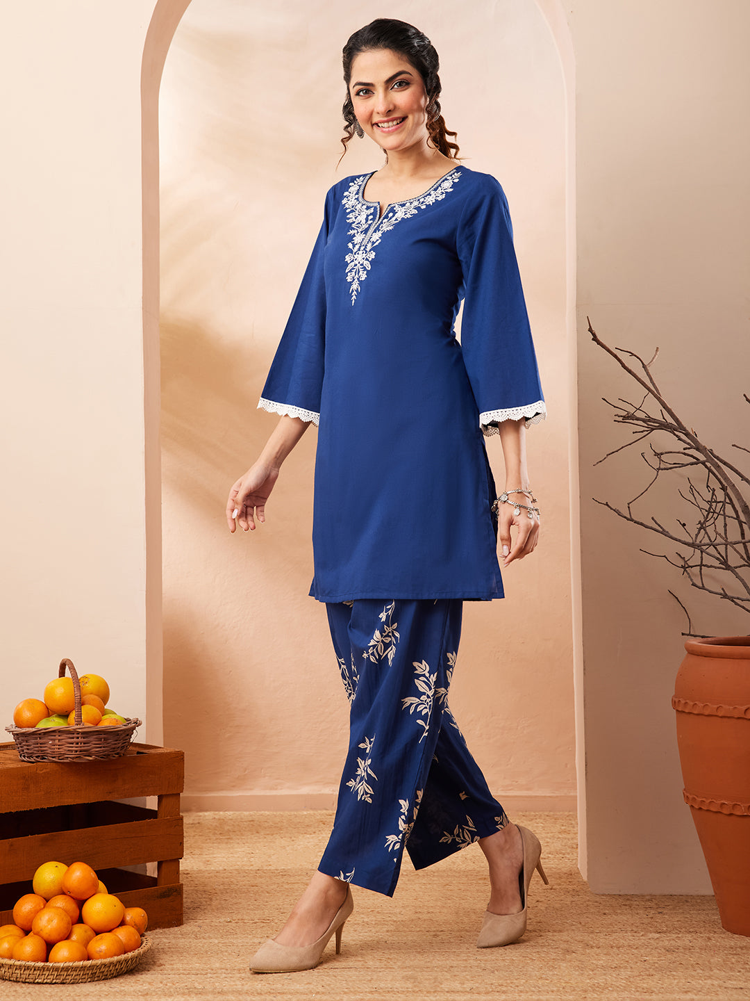 Navy Blue Colour Cotton Kurti