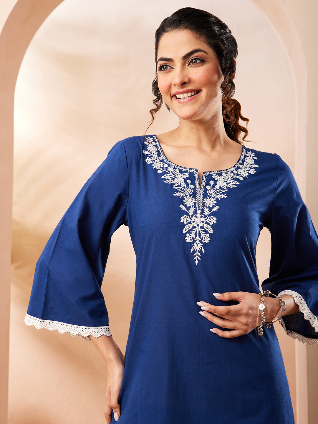 Navy Blue Colour Cotton Kurti