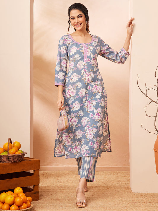 Grey Colour Floral kurti