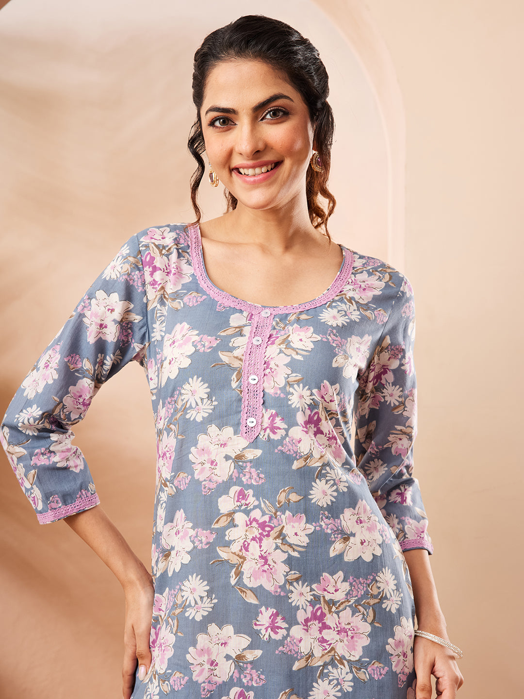 Grey Colour Floral kurti