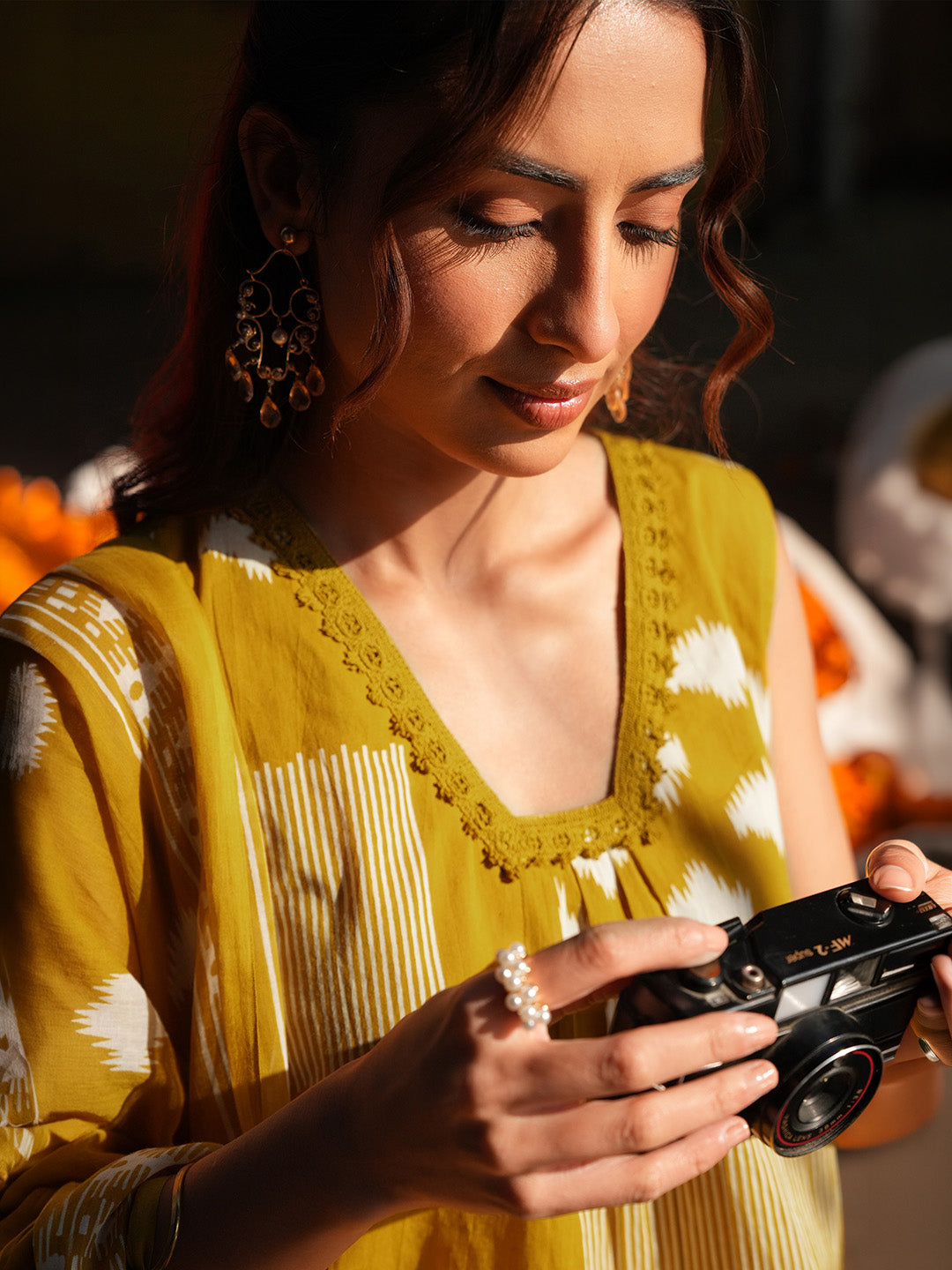 Mustard Ikkat Kurtis