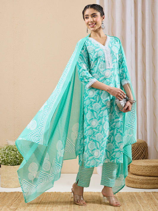 Light Aqua  Green Floral kurti