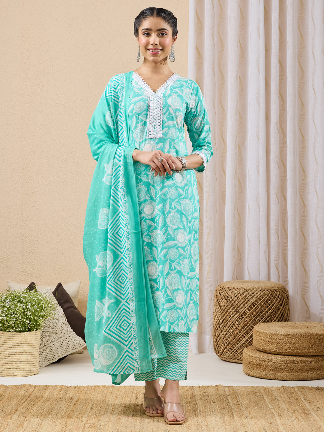 Light Aqua  Green Floral kurti