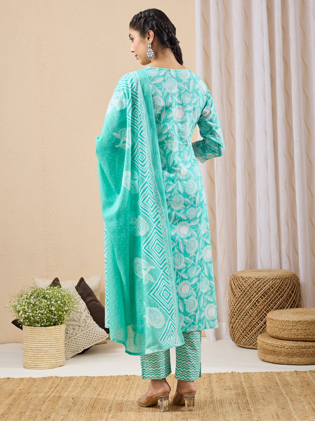 Light Aqua  Green Floral kurti