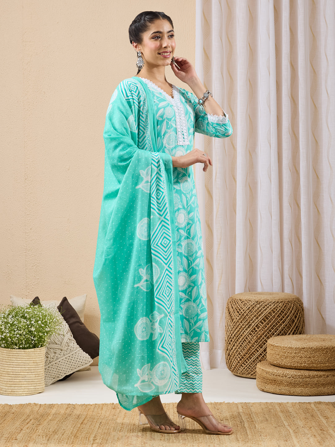 Light Aqua  Green Floral kurti