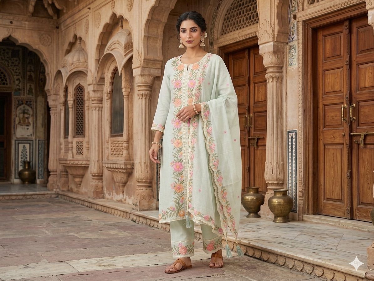 Pista Green Mul Chanderi Kurta