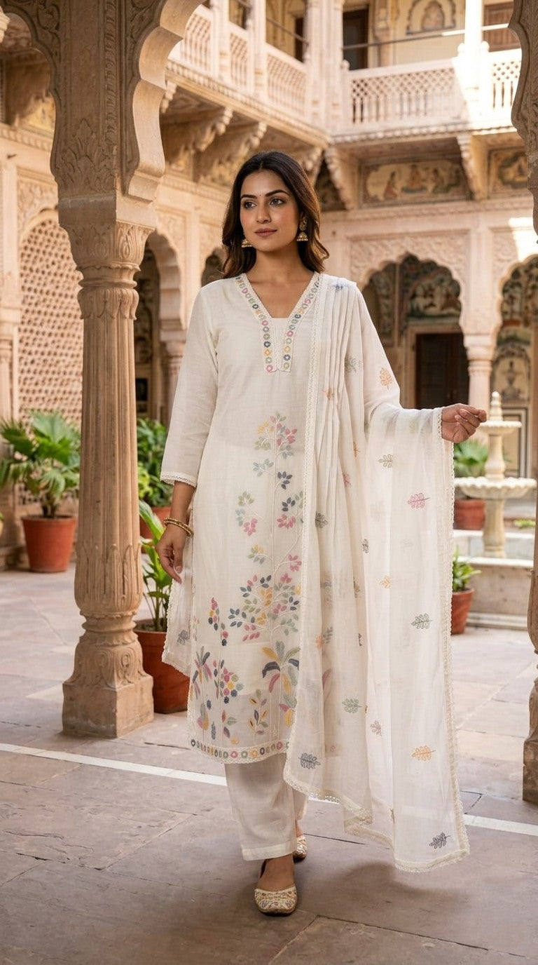 Pure white colour cotton kurti with elegant embroidery