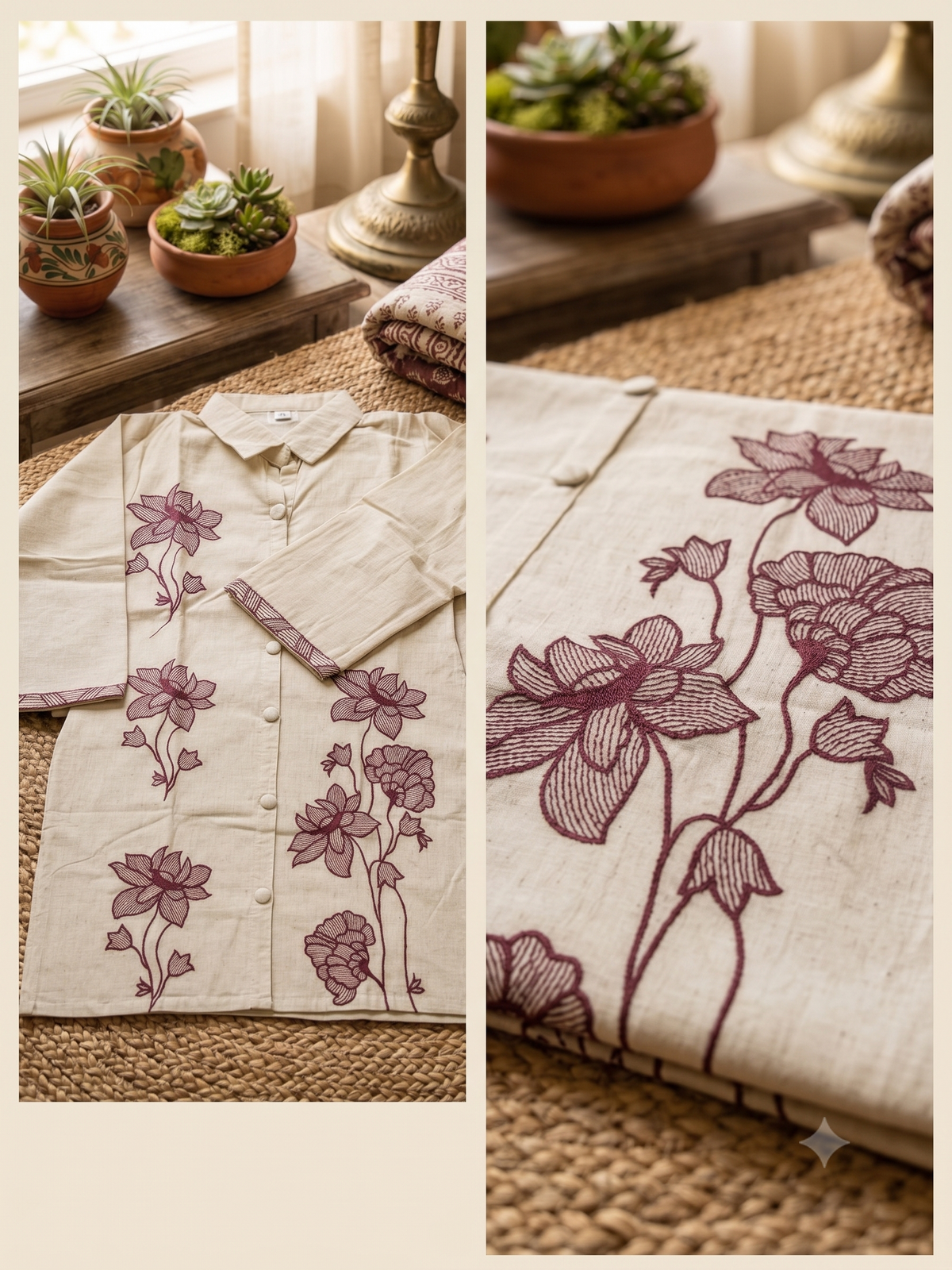 Pure Khadi cotton 2 piece set with embroidery