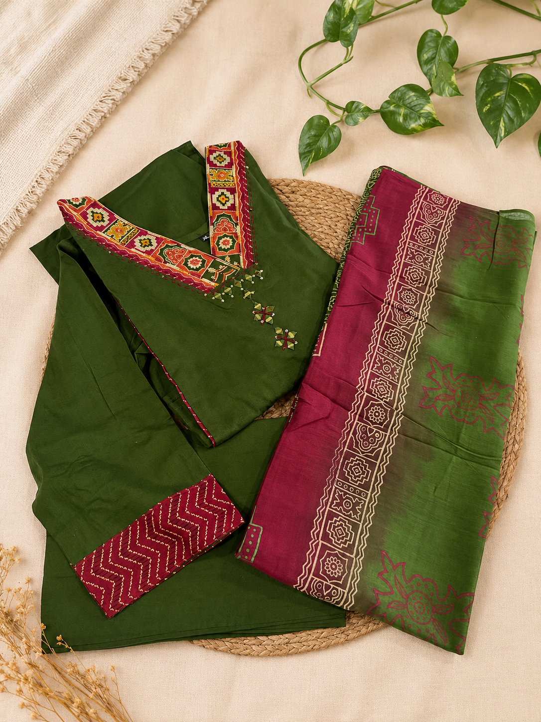 Deep Green Cotton Kurta Set