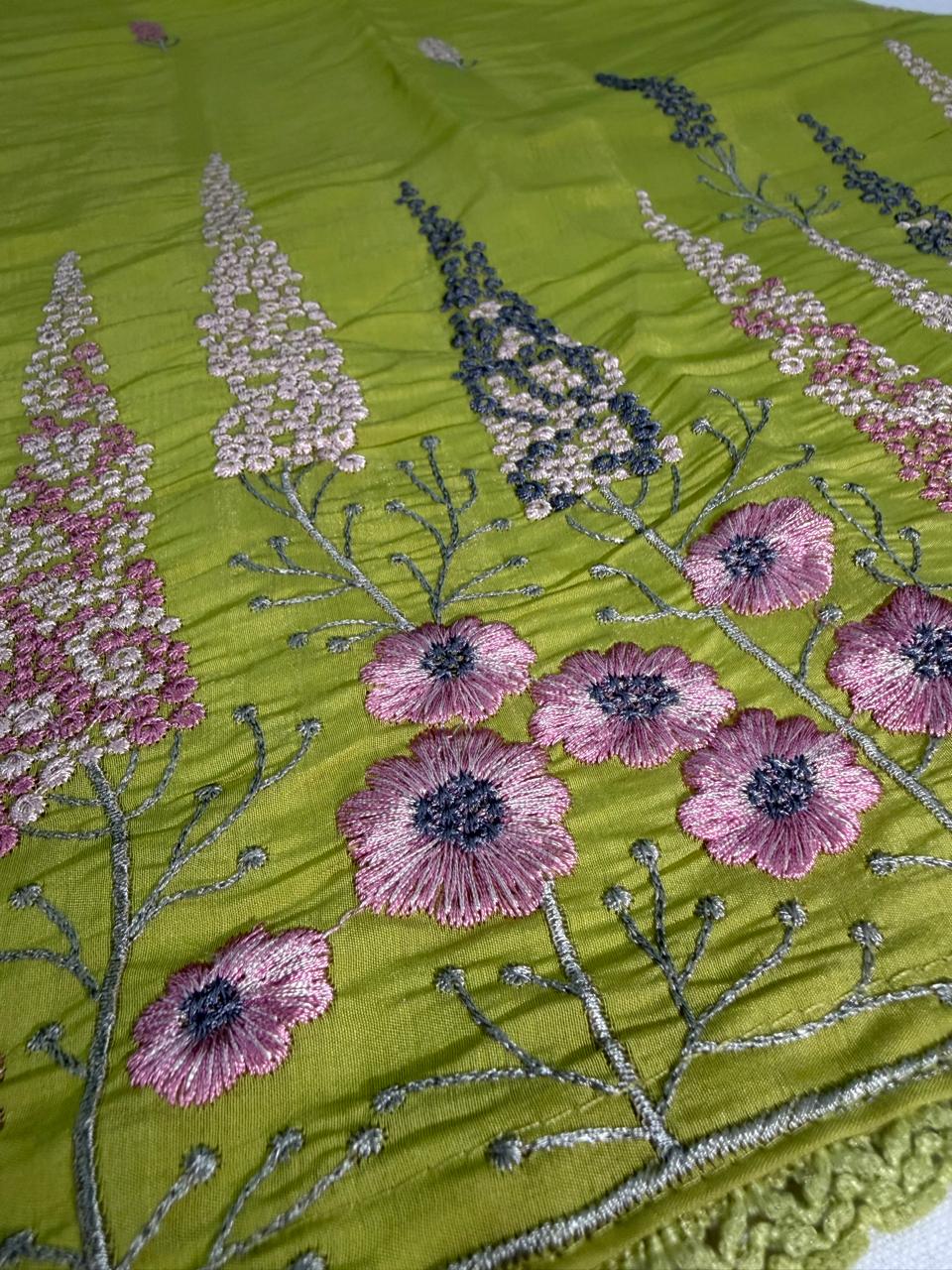 Mul Chanderi with heavy Embroidery