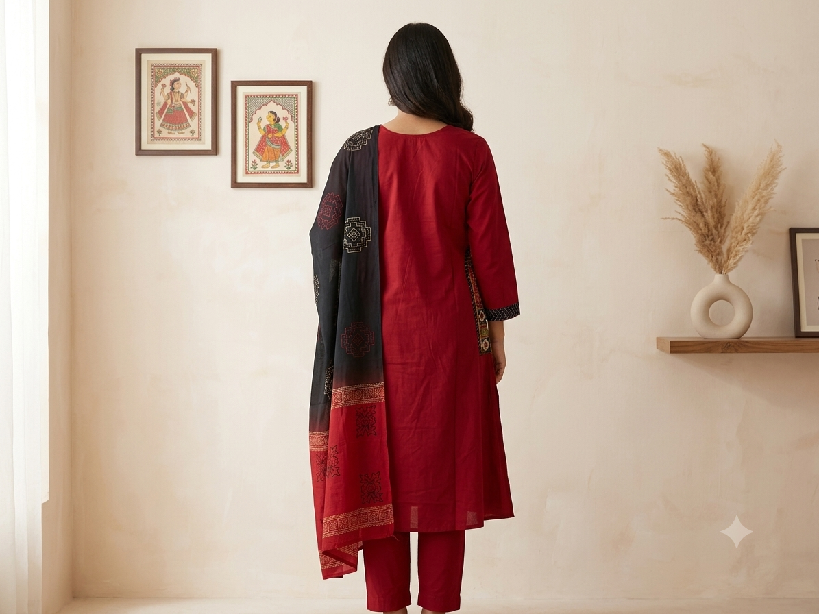 Deep RED Cotton Kurta Set