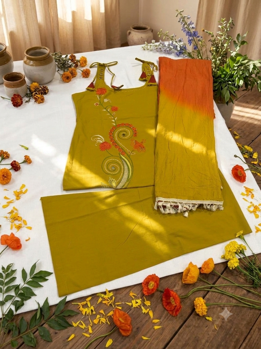 Cotton Mustard Colour Sleeveless Kurti