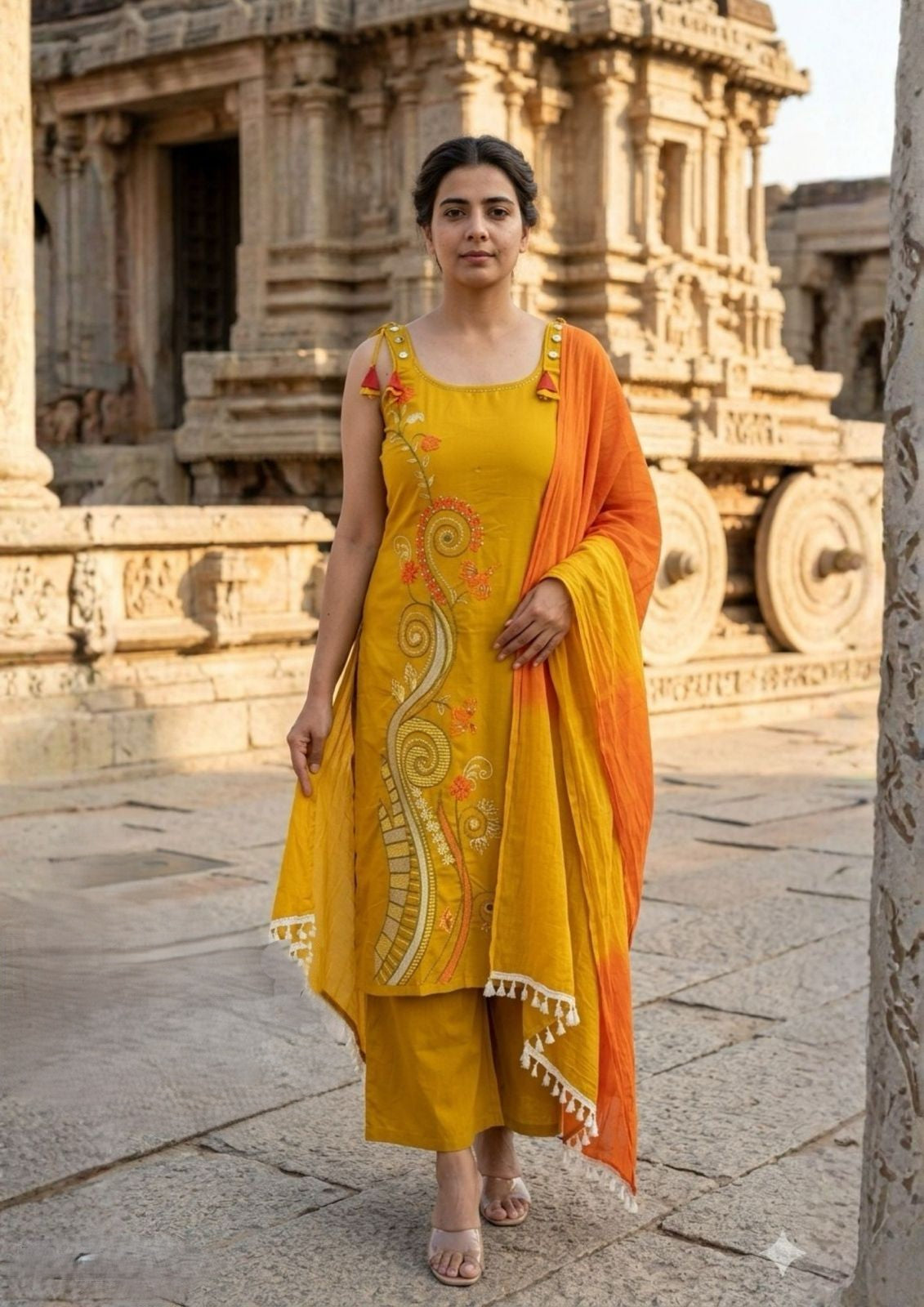Cotton Mustard Colour Sleeveless Kurti