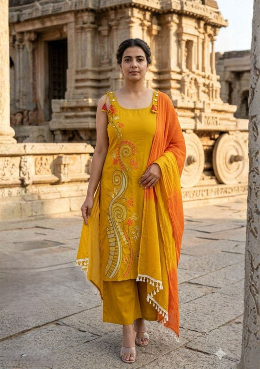 Cotton Mustard Colour Sleeveless Kurti
