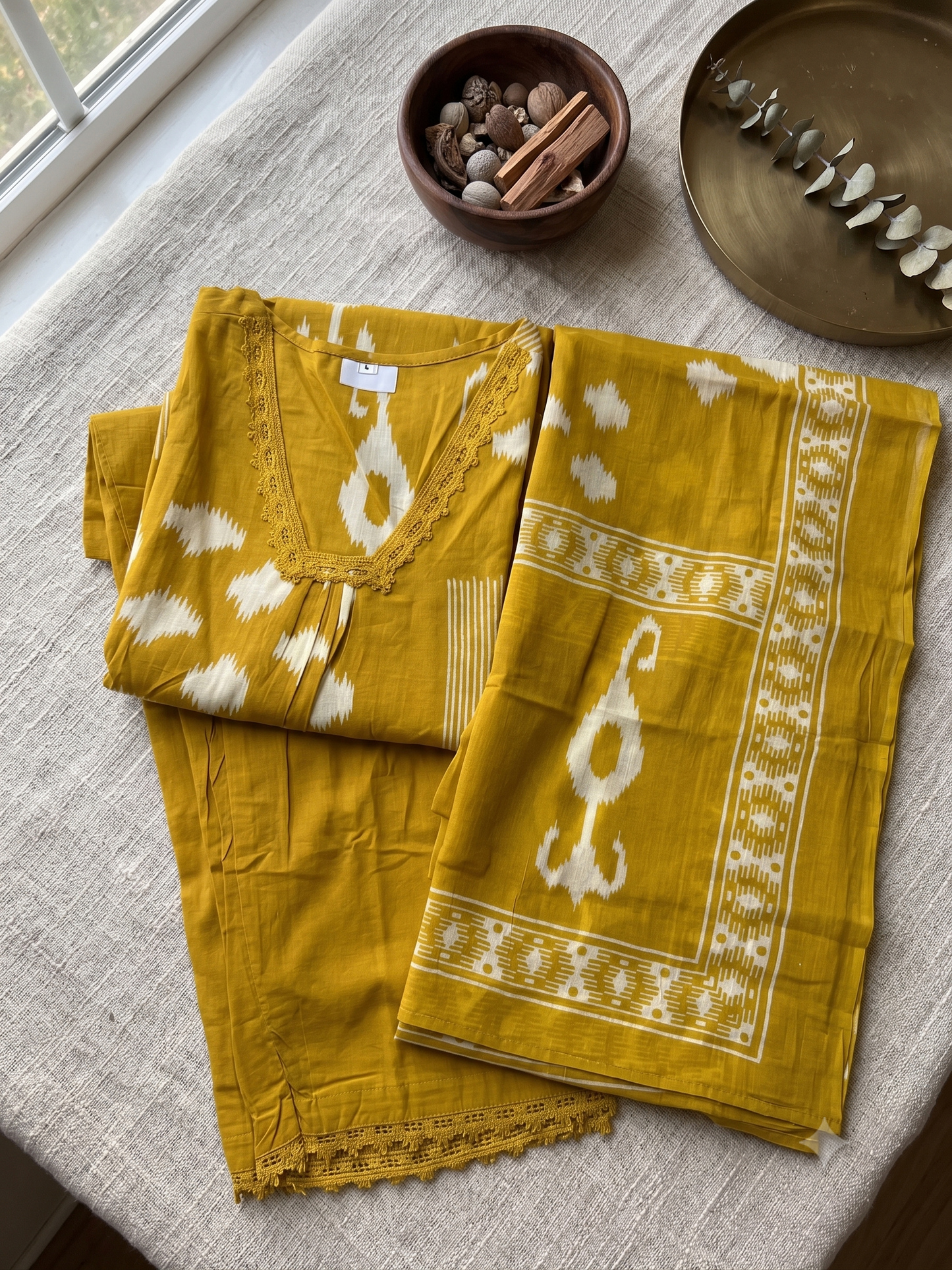 Mustard Ikkat Kurtis