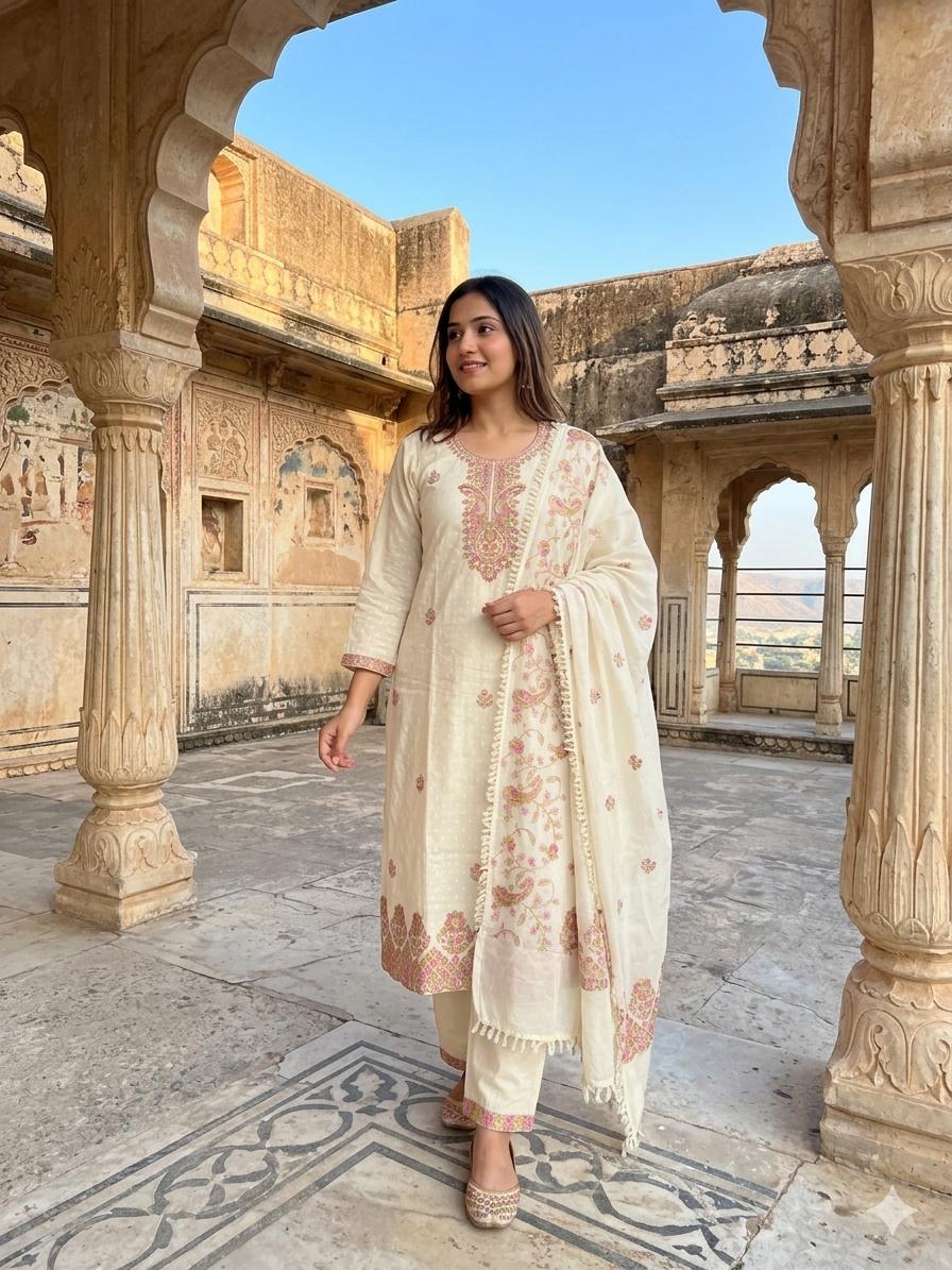 Ethereal Off-White & Pastel Pink 3-Piece Festive Salwar Suit