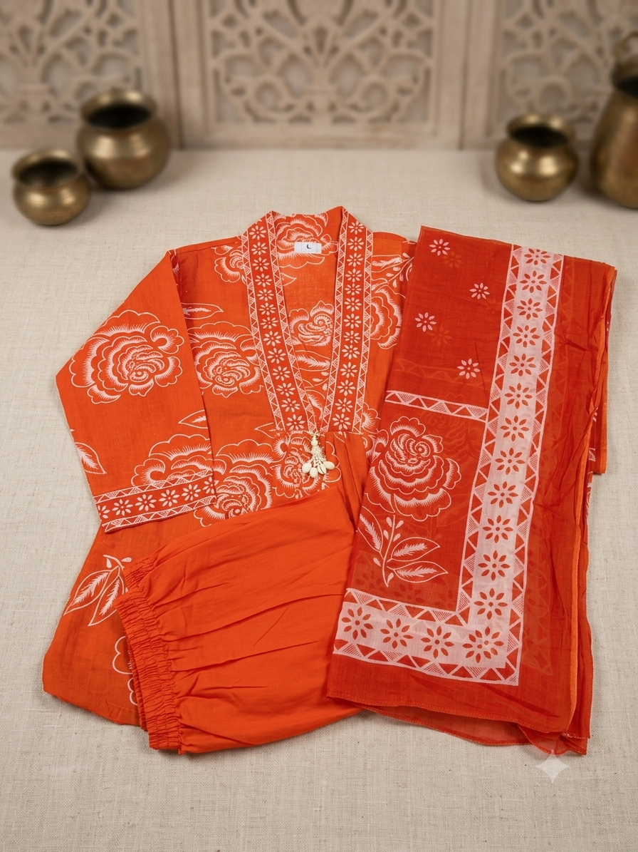 Rust Orange Floral Anarkali Set