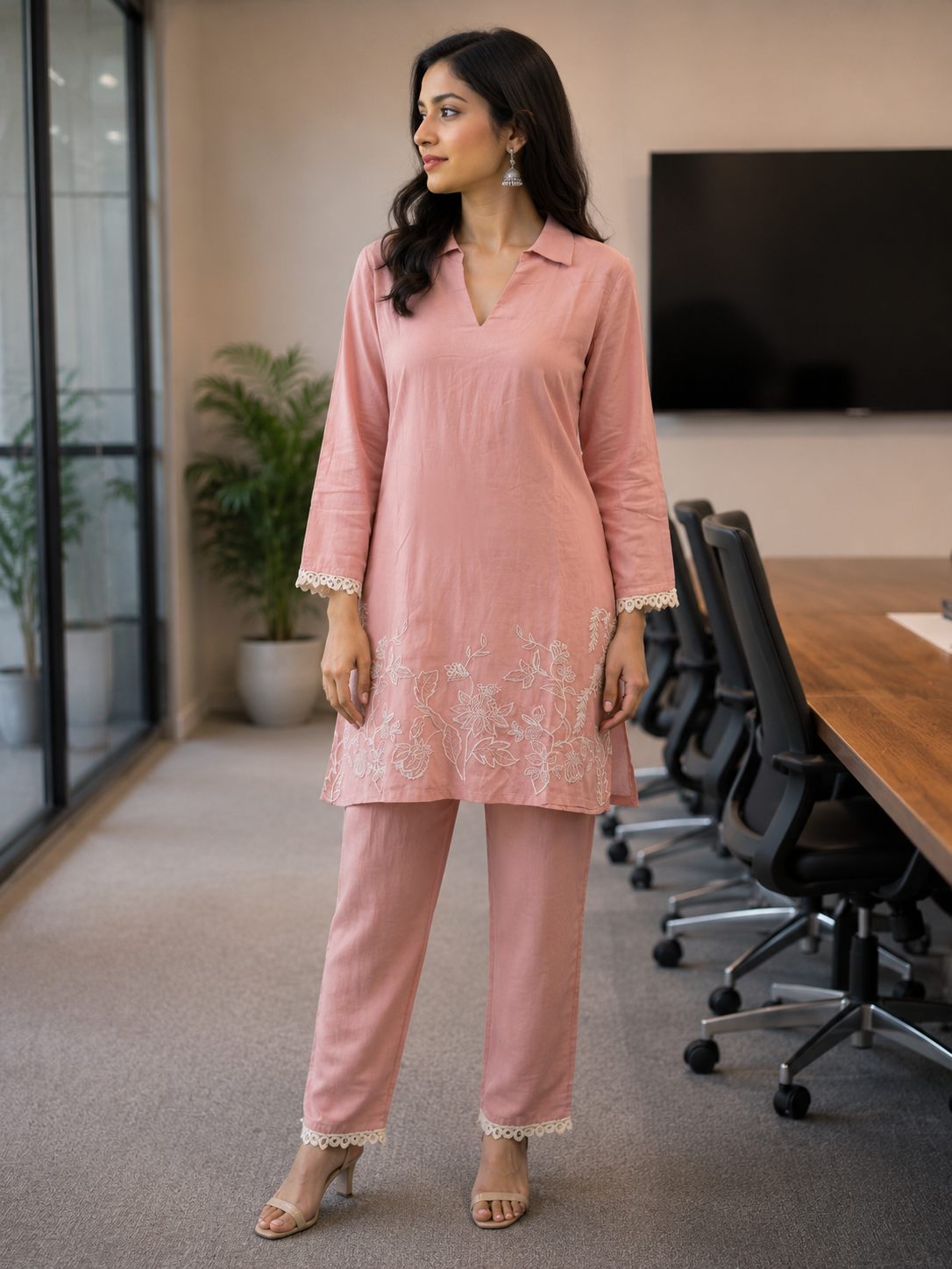 Rose-Peach Embroidered Co-ord Set