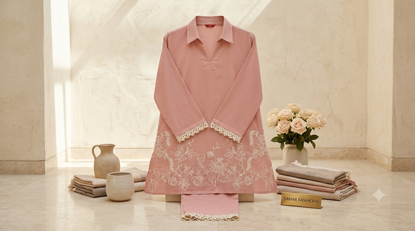 Rose-Peach Embroidered Co-ord Set