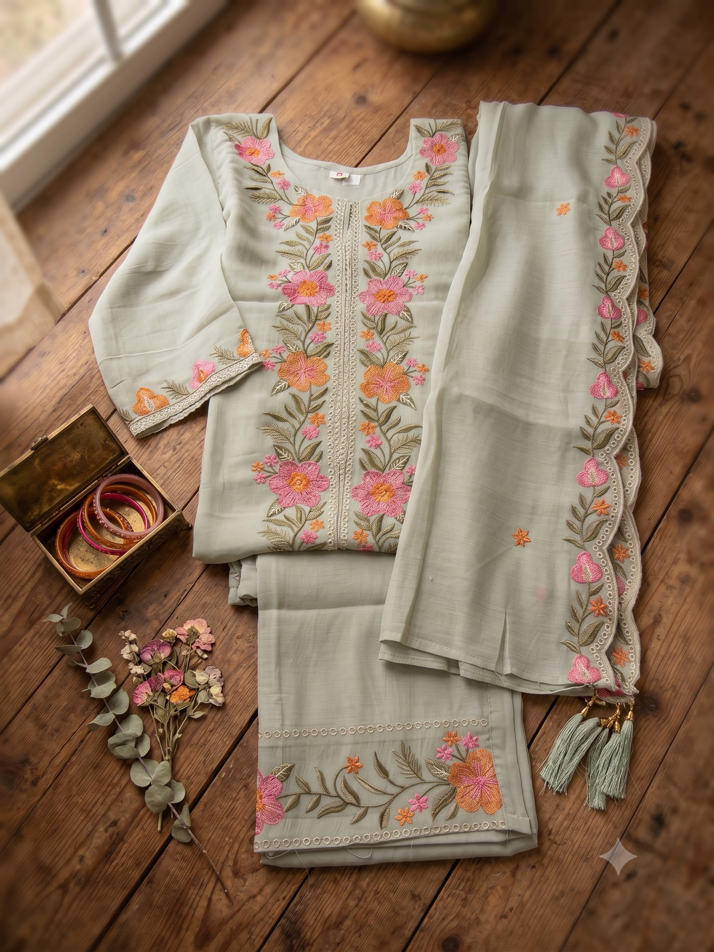 Pista Green Mul Chanderi Kurta