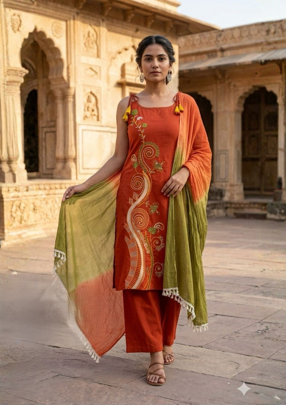 Cotton Red Colour Sleeveless Kurti