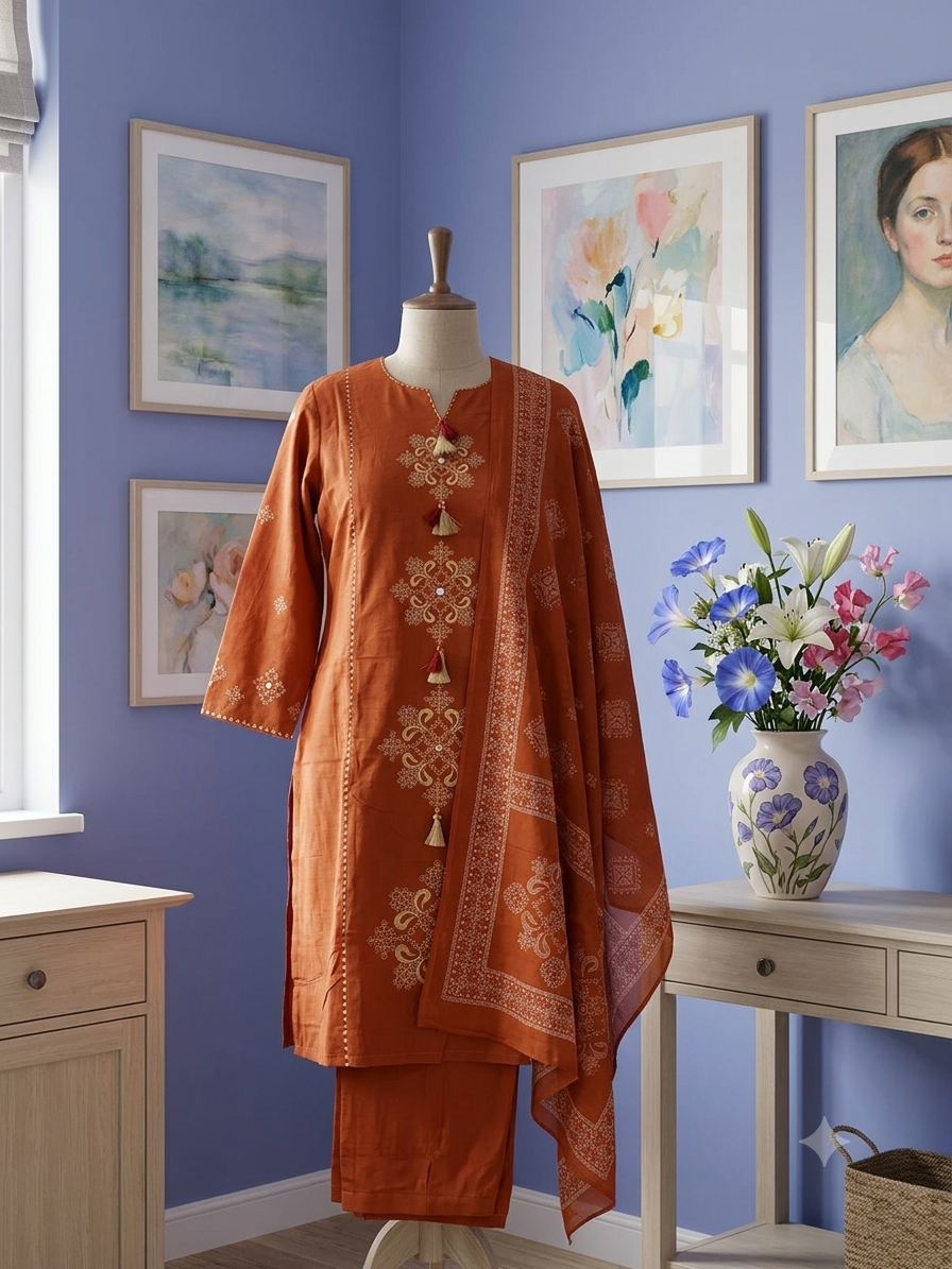 Terracotta Rust Embroidered Kurta Set