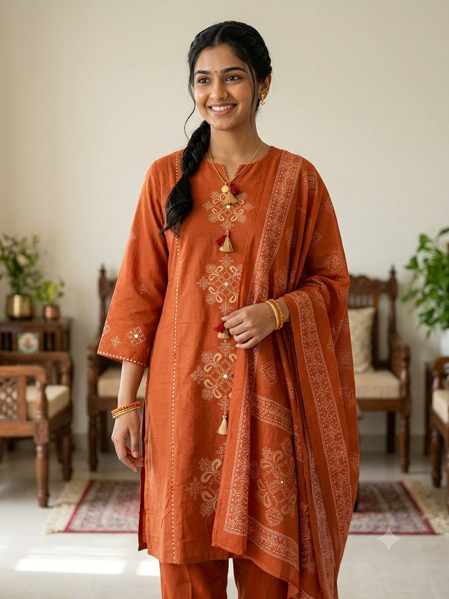 Terracotta Rust Embroidered Kurta Set